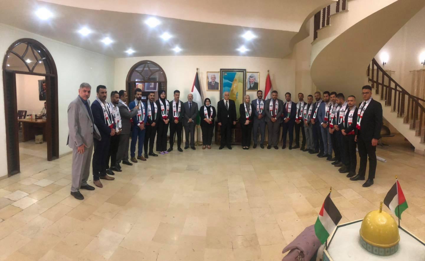 شاندێک لە هاوپەیمانی نەسڕ سەردانی باڵیۆزخانەی فەلەستین دەکەن لە بەغدا