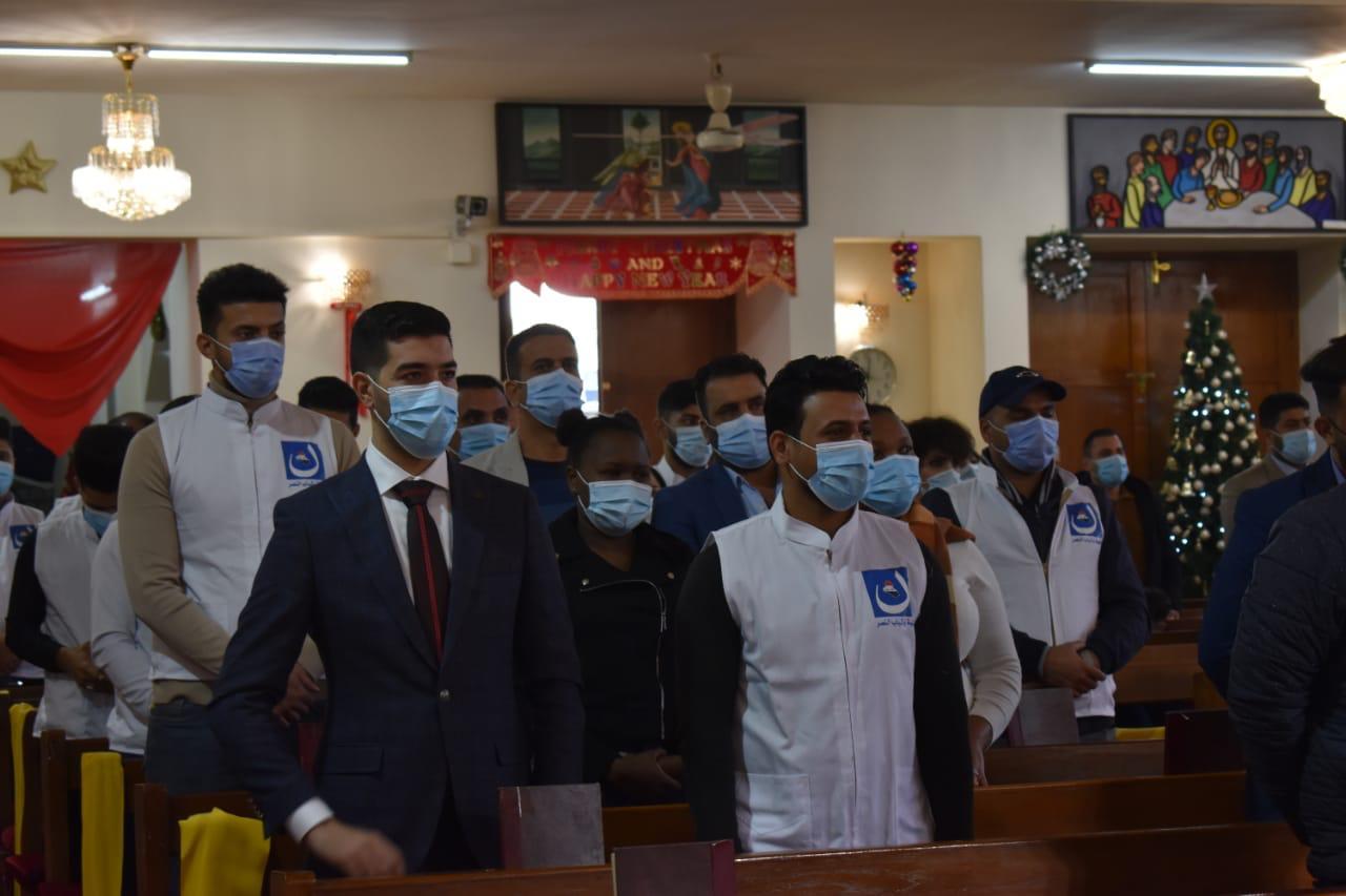 Students and young men of Al Nasr Coalition visit the Church of Mar Yousef